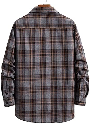 Xzhdd camisetas xadrez para homens, manga comprida Button Down Compolar de lapela Camisa casual