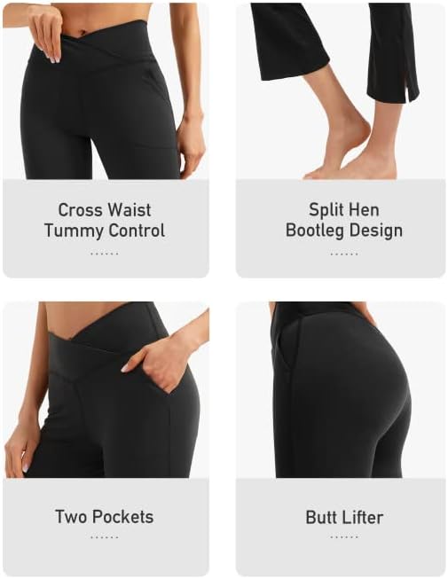 Queenieke Bootcut-Flue-Yoga Capris Crossover calça bootleg Leggings For Women Yoga com bolsos