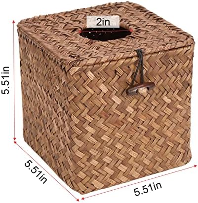 Tampa de tecido de tecido quadrado, suporte decorativo de caixa de papel, feita de ervas marinhas