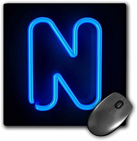 3drose LLC 8 x 8 x 0,25 polegadas mouse blide, letra de monograma n, abstrato neon azul, iluminado