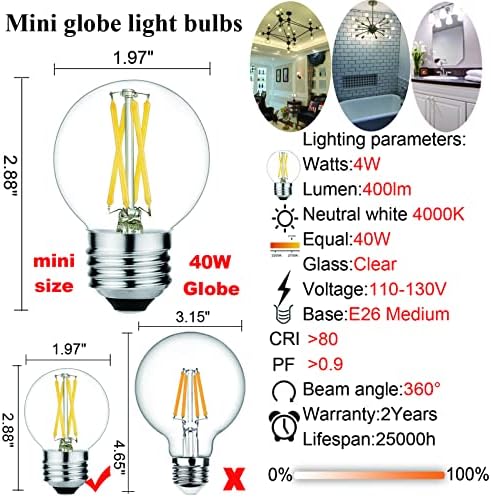 Pacote de lâmpada de lâmpada T10 Dimmable T10 5000K LUZ TUBULAR LUZ E G16.5 LUZ NEVERA BRANCO BRANCO 4000K E26 Bulbo 4W = 40W AC120V 400LM Edison Bulbo para Sputnik rústico, landeliers, vaidade, margem de parede