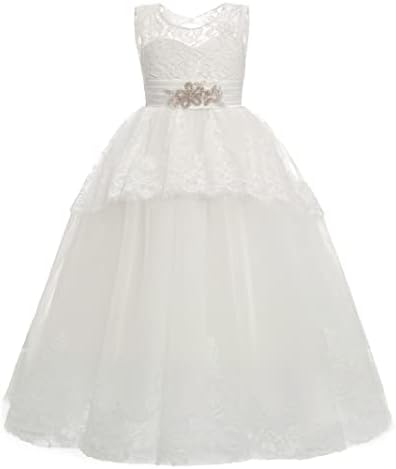 Vestido de meninas de flores 1º vestido de comunhão Branco de renda branca Princesa Tulle Ball vestido para meninas