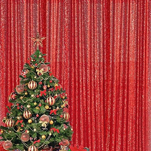 Cortina de lantejoulas de lantejoulas vermelhas de 4 × 7 pés, cortinas de pano de fundo fotográficas.