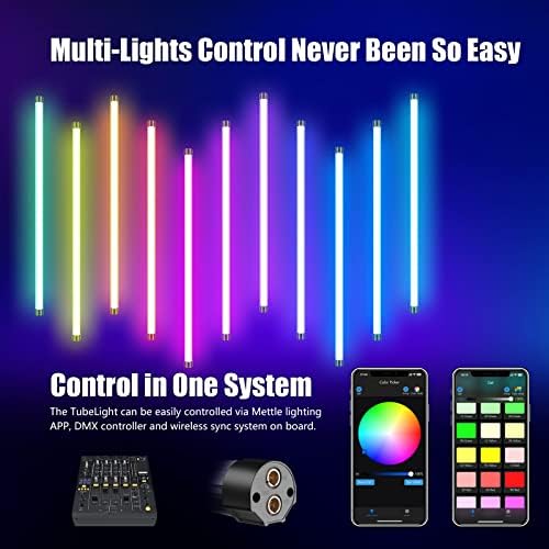 MettleLite TLX2 RGB Luz de tubo LED Luz de vídeo portátil colorida com App DMX Control 2 ft 2800K-8000K CRI96