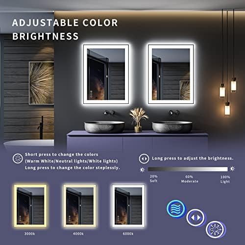 Charmor 28x36 Espelho de banheiro iluminado LED emoldurado, espelho de vaidade diminuído com luzes,