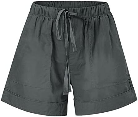 Shorts de linho para mulheres plus size shorts bermudas férias de praia shorts acampados respiráveis ​​elegantes