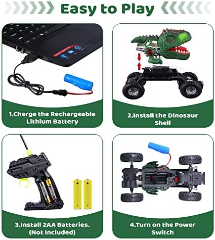 Hieoby Remote Control Car RC Toys de dinossauros Toys para crianças 3-5 5-7 monstros caminhões para meninos corridas de carro veículo com dinossa