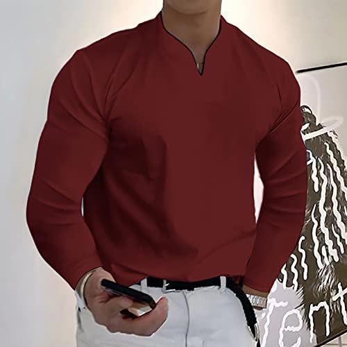 Camisas de trabalho Zefotim para homens de manga longa V camisetas lisas de verão casual slim fit