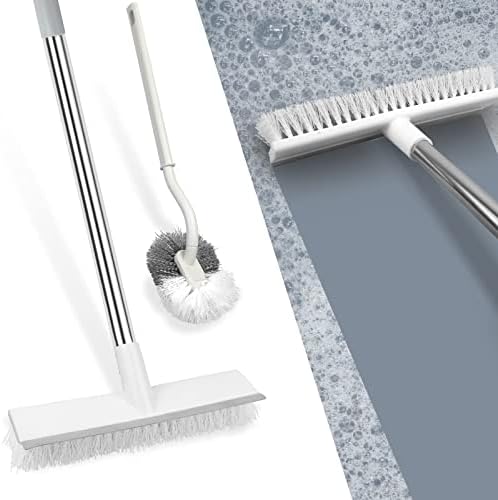 Escova de piso com rodo e alça longa firme, raspagem de 2 polegadas e escova rígida de cerdas para limpeza