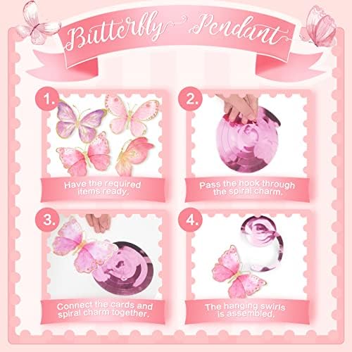 Decorações de redemoinho de borboleta rosa para meninas, 16 peças Butterfly Birthday Party Supplies, decorações