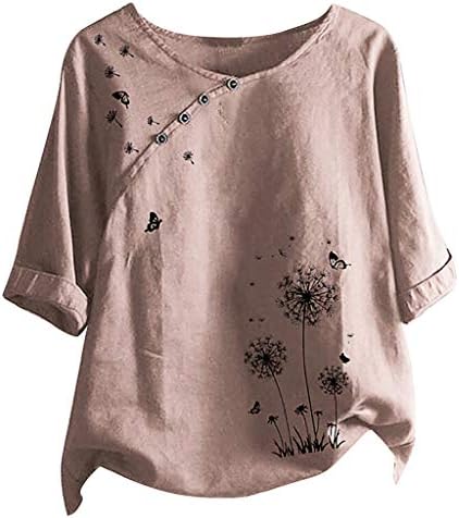 Camisas femininas, mulheres primavera e verão colorido estampa floral redonda pescoço curto camiseta camiseta