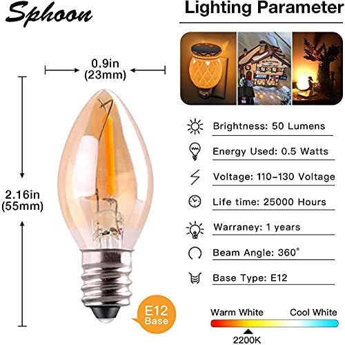 Lâmpada noturna de LED C7, base clássica do estilo Edison E12, lâmpada de filamento de LED de