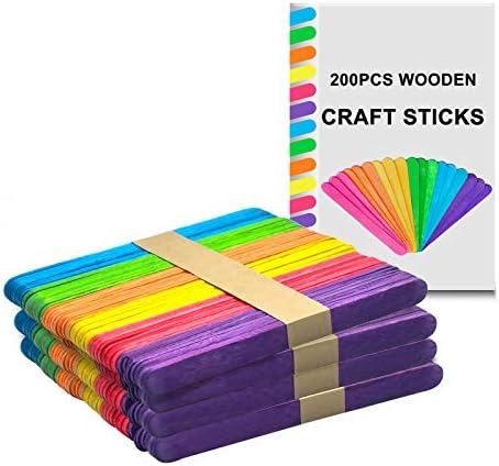 Palitos de madeira coloridos, bastões de picolé de madeira de 200pcs arco -íris | Artesanato infantil | Bulk for