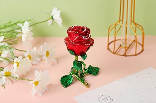Fasslino Rose Flower Jewelry Tinket Caixa com ornamentos de esmalte com articulação Presente para decoração