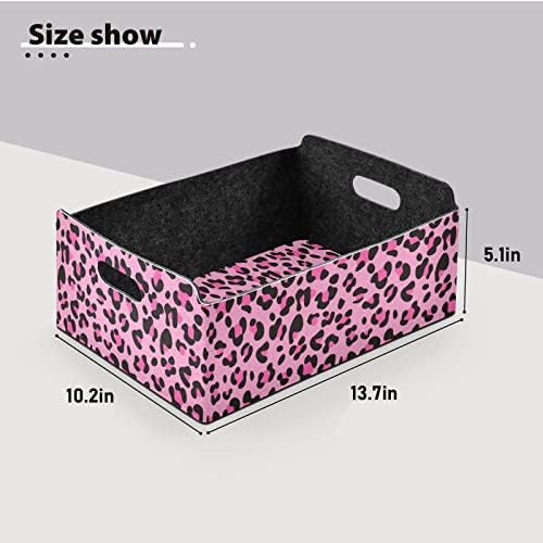 Cesta de armazenamento dobrável cataku cesta rosa leopardo lixeiras de peles de feltro dobrável com alça de
