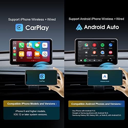 Estréreo portátil de carro com Apple CarPlay e Android Auto, carro sem fio Play 7 '