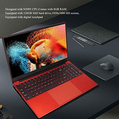 PUSOKEI Ultra Thin Laptop Red, 15,6in HD IPS Display, processador multicore de 2,90 GHz da CPU N5095,
