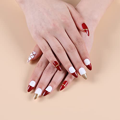 3 Pack Mountain Peak Press on False Unhas Red Red Red French LEOPARD PRIMEL