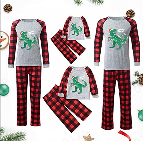 Pijamas de natal de toupko para família, família pjs conjuntos combinando árvore de natal rex dinossauros