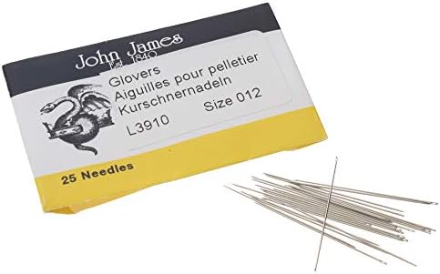John James Glovers agulhas, tamanho #12, 29,5 mm de comprimento e 0,41 mm de diâmetro, pacote de 25, ponto triangular, ideal para passar por materiais mais resistentes, como couro, camurça, vinil e plásticos macios