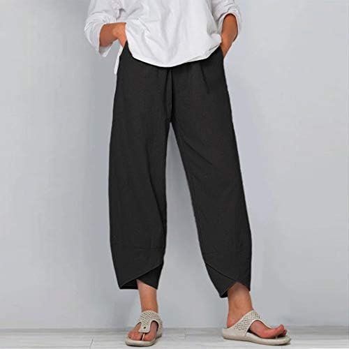 Pontas de linho de algodão Capri Women for Women Casual Summer Capri com bolsos soltos fit boho calças
