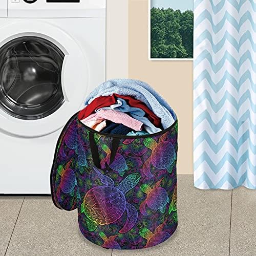 Tartaruga marinha Multicolor Pop Up Laundry Horty com tampa de cesta de armazenamento dobrável