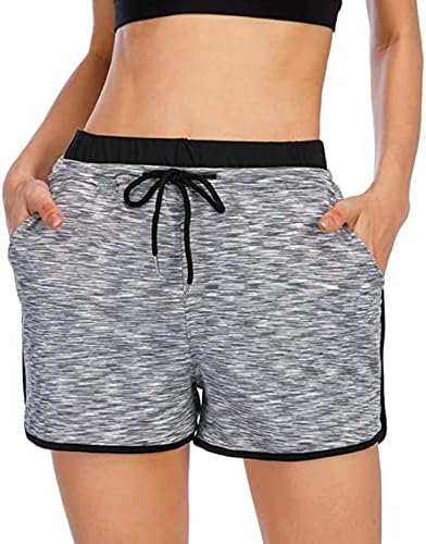 Mulheres curtas de treino da cintura elástica com bolsos de revestimento esportes de ioga shorts