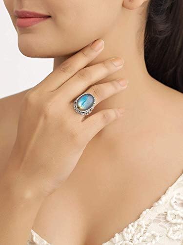 YotReasure 15x20mm Labradorita anel em negrito sólido 925 jóias de pedras preciosas de prata esterlina