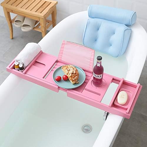 Posca de banheira rosa Ysyp com travesseiro de banho confortável, placa de rack telescópica da banheira, ponte