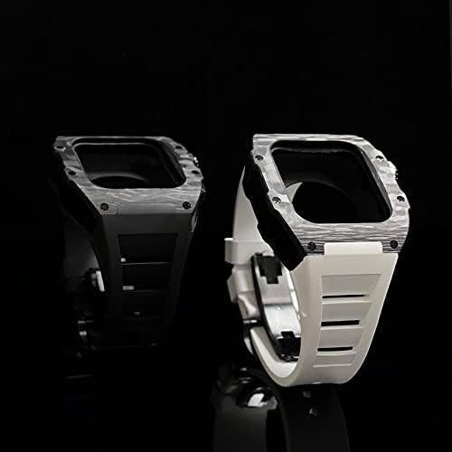 Jdime Luxury Carbon Fiber Case Strap Set para Apple Watch 8 7 45mm 6 5 4 SE 44mm Kit de modificação DIY para