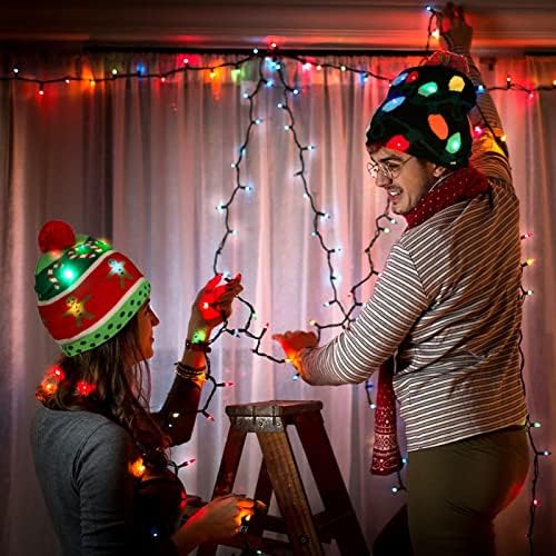 Rayuwen Winter Christmas chapéu de malha de moda quente chapéu grosso com luzes LEDs decoração de natal 2pcs