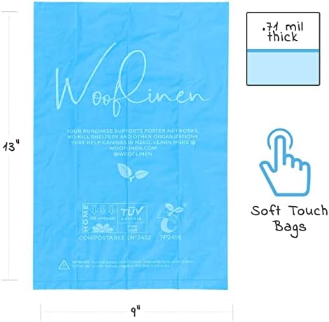Sacos de cocô de cães wooflinen | Sacos de resíduos de cães compostáveis ​​certificados, sem perfume, 240 sacos,