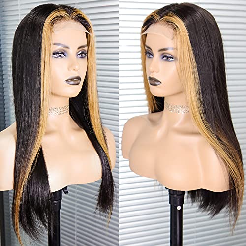 Destaque Lace Front Wigs Human Human Sconk Skunk Stripe ombre T27 Honey Blonde Color Wig Pré -arranhado 180%