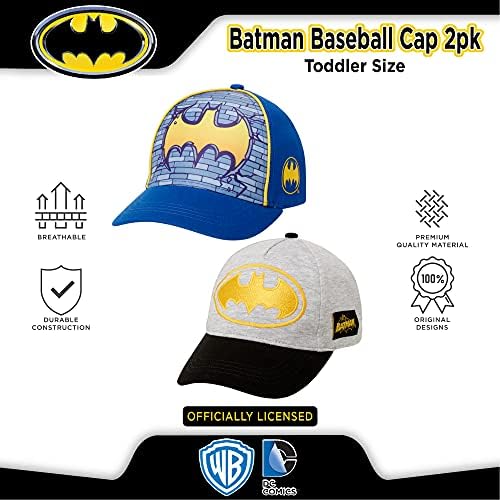 Super Hero Baseball Cap - 2 Pack 3D Superman, Batman, Liga da Justiça Curved Brim Snap Back Hat