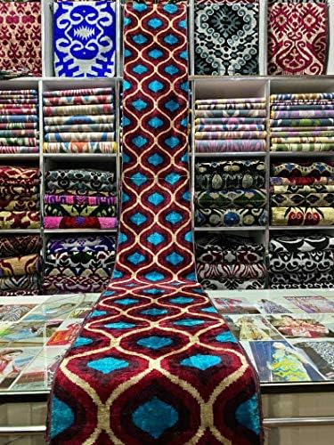 Uzbek Bakhmal tingido à mão, tecido de veludo ikat feito à mão, decoração de casa, tecido de design, Vowen ikat,