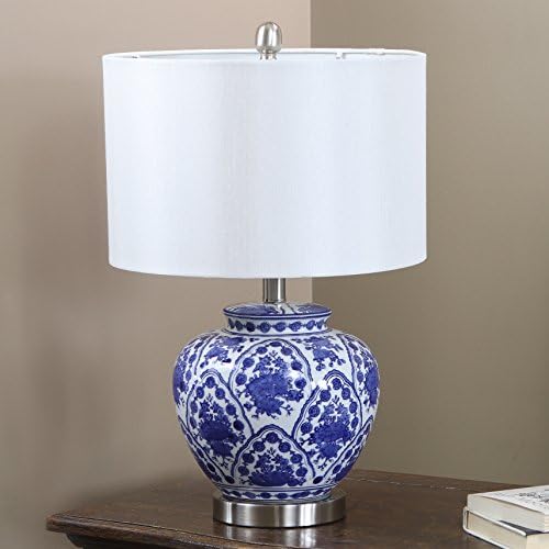 Terapia de decoração TL7912 Lâmpada de mesa de cerâmica floral, azul/branco