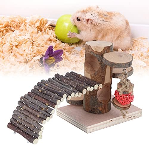 Plataforma de hamster de Herchr com escada, playground de madeira de pequeno animal com escalas de escalada tocam brinquedos para o rato hamster pequenos animais