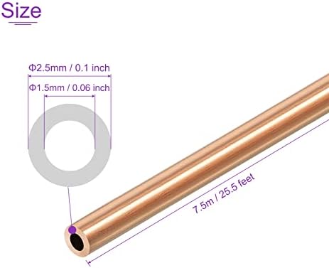 DMIOTECH 1,5 mm x 2,5 mm de comprimento 7,5 m de tubulação de cobre de cobre para compactação, ar