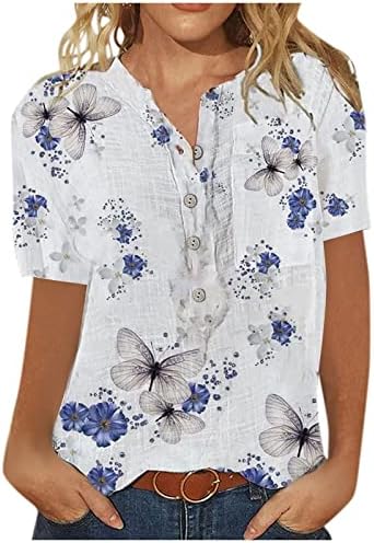 2023 Tops de verão para mulheres camisas de linho de pescoço henley