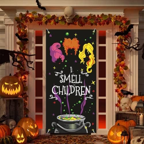 Hocus pocus Decorações para capas de porta 35x70 polegadas, eu cheiro a banner de Halloween para crianças para