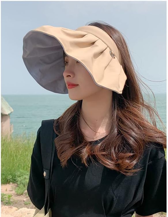 2 em 1 chapé-devista de viseira solar para mulheres de verão largo roll-up chapéus de praia ao ar livre upf