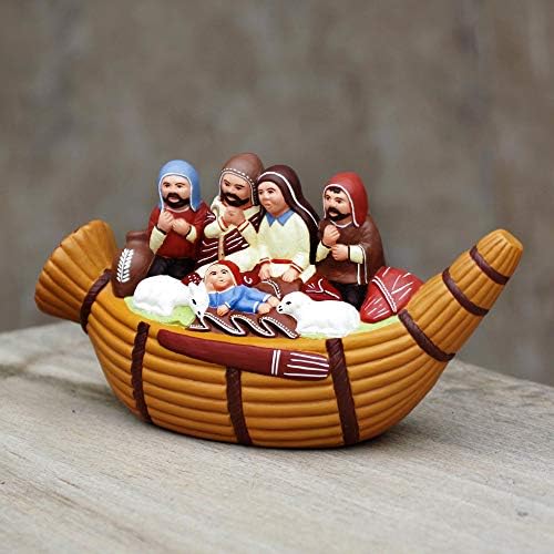 Novica Christmas em uma cena da natividade de cerâmica de canoa