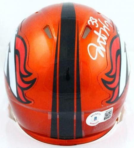 Javonte Williams autografou Denver Broncos Flash Speed ​​Mini Capacete Holo - Mini Capacetes Autografados da Faculdade