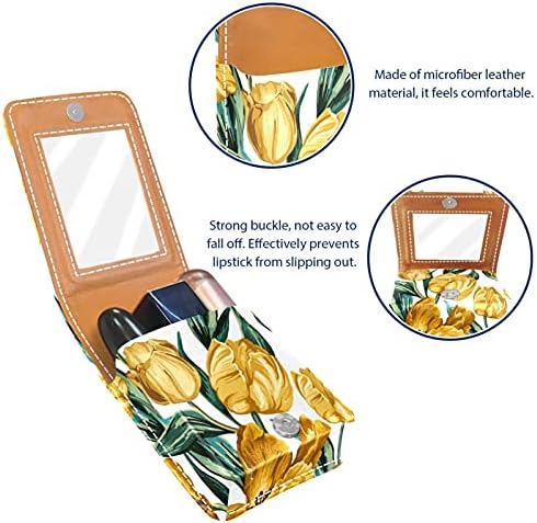 Padrão de flor de tulipa amarelo tinta manual lips bipculk caixa de batom portátil Bolsa de maquiagem Lipstick