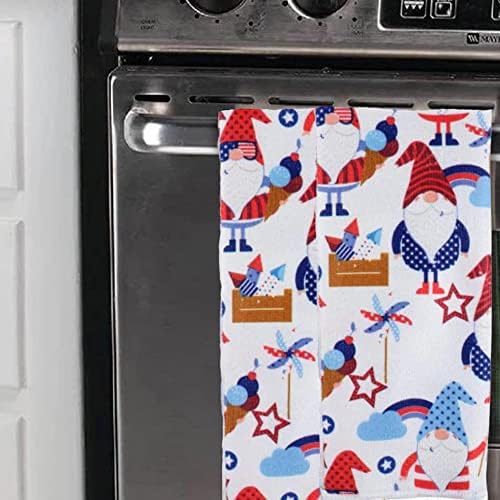 Conjunto de 2 gnomos decorativos 4 de julho de toalhas de cozinha patriótica, 15x25 em