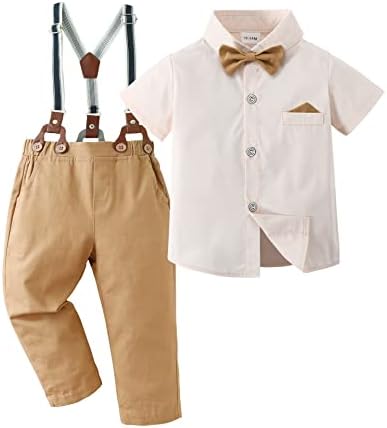Disur Baby menino roupas de roupa, camisa de vestido de criança com raio + calça suspensa conjuntos de roupas