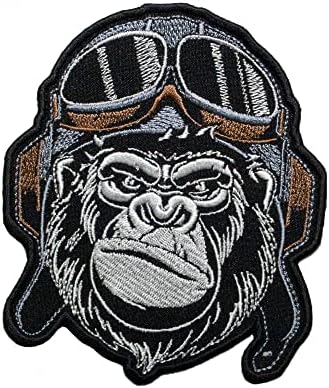 Gorila piloto com patch bordado de capacete. Ferro na. Tamanho: 5,4 x 4,5 polegadas.