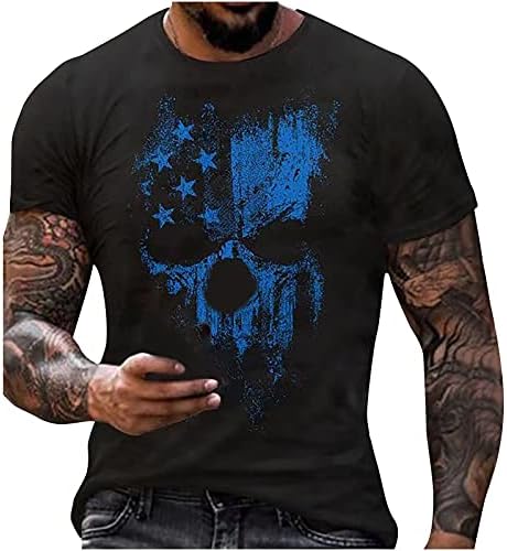 2023 camisetas de moda para mangas curtas masculinas Tops casuais America Independence Day Skull e Flag Impresso Tees Loose Blouse