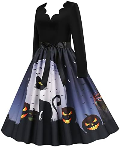 Vestidos de festa feminina rbculf halloween impressão retrô rockabilly princesa cosplay vestido