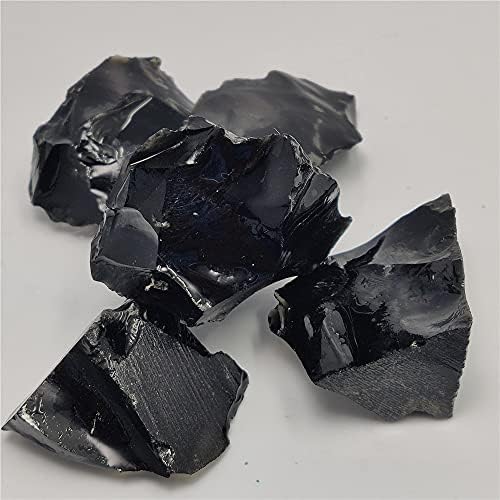 AMICET 1PCS Natural Raw Black Obsidian Quartz Stones Rough Rock Crystals Tamanho metafísico Pedra,
